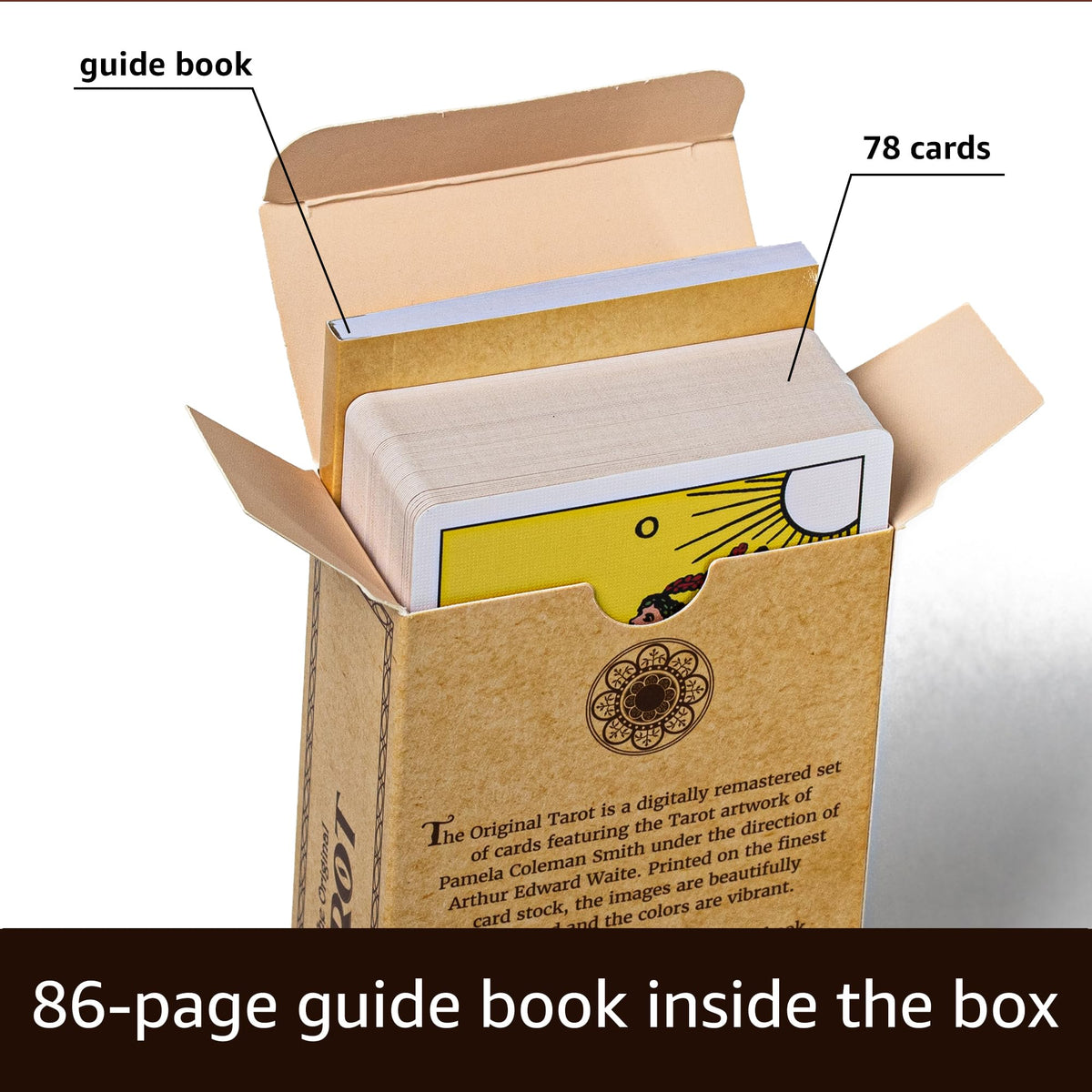 Da Brigh Original Tarot deck back cover highlighting premium packaging for gift-ready presentation.