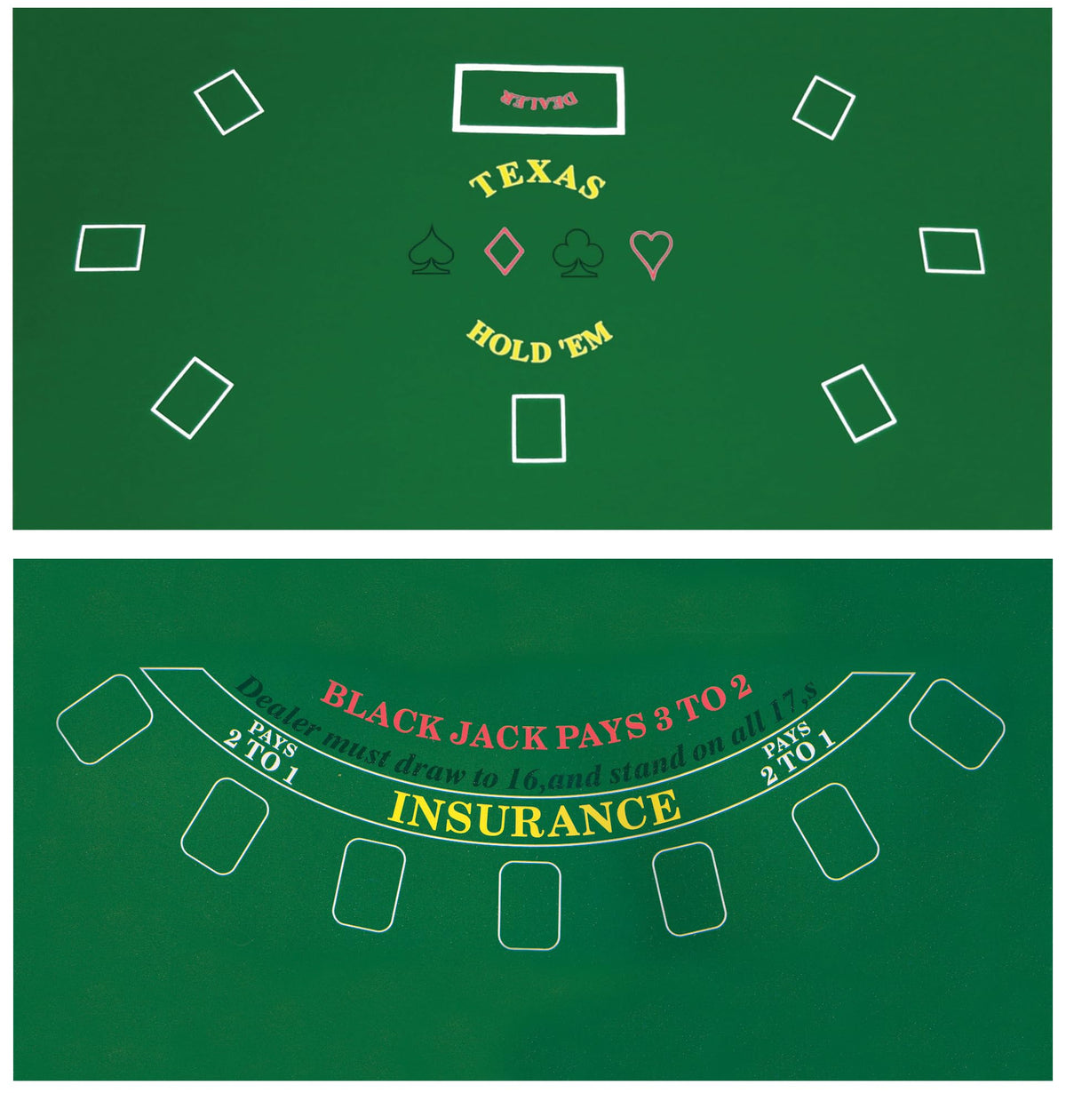 Da Vinci 2-sided casino felt layout for home Texas Hold'em and blackjack on 36x72 table
