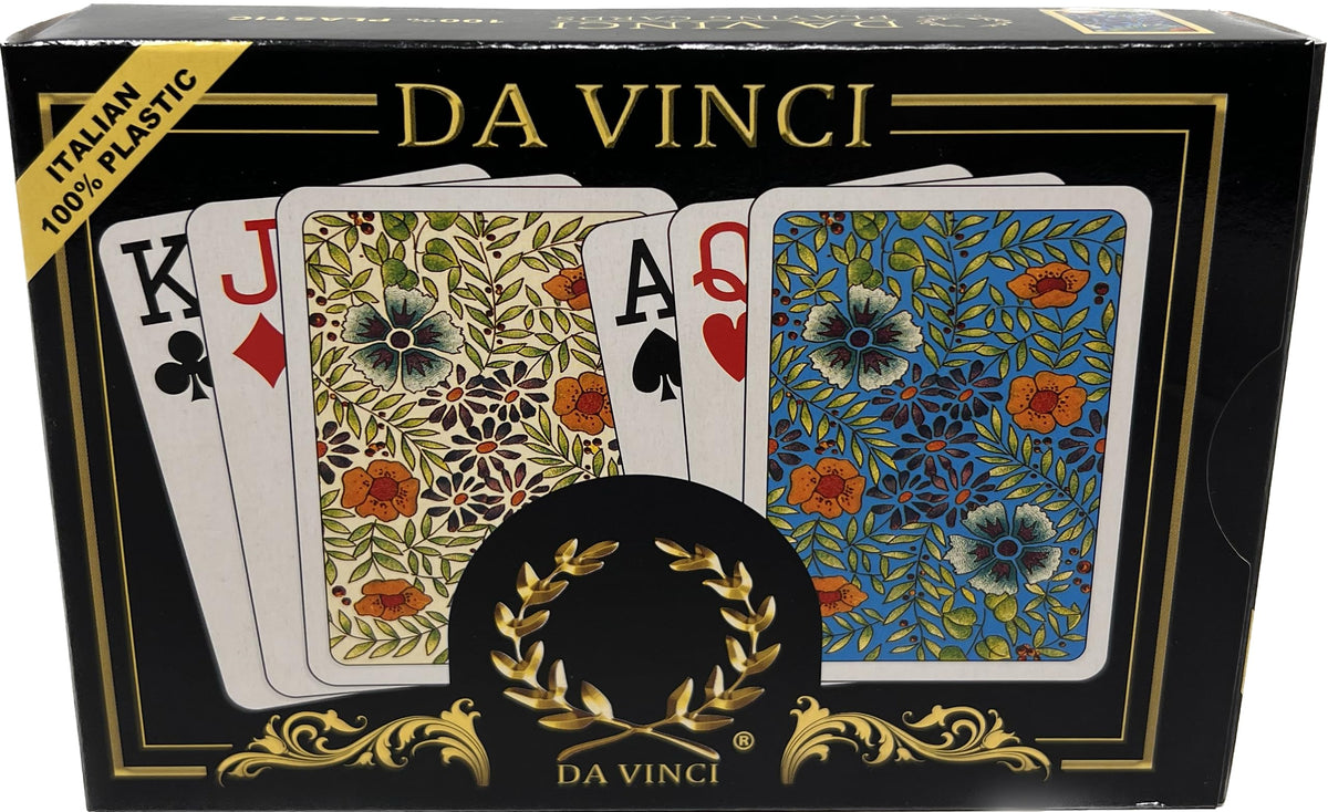 DA VINCI Fiori deck front showcasing durable, long-lasting plastic playing cards.