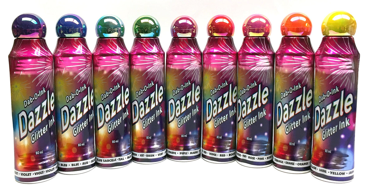 Dab-O-Ink Dazzle Glitter Bingo Dauber 12-pack in vibrant colors for crafts and bingo