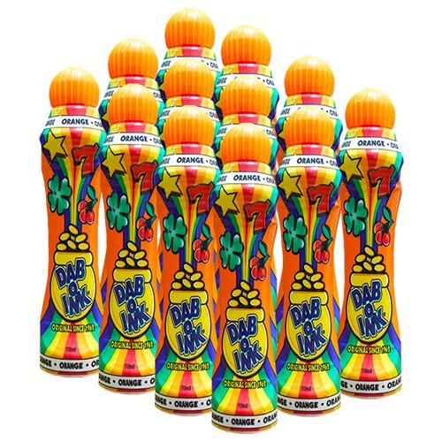 Dab-O-Ink orange bingo dauber cap close-up shows precise tip for sharp marks.