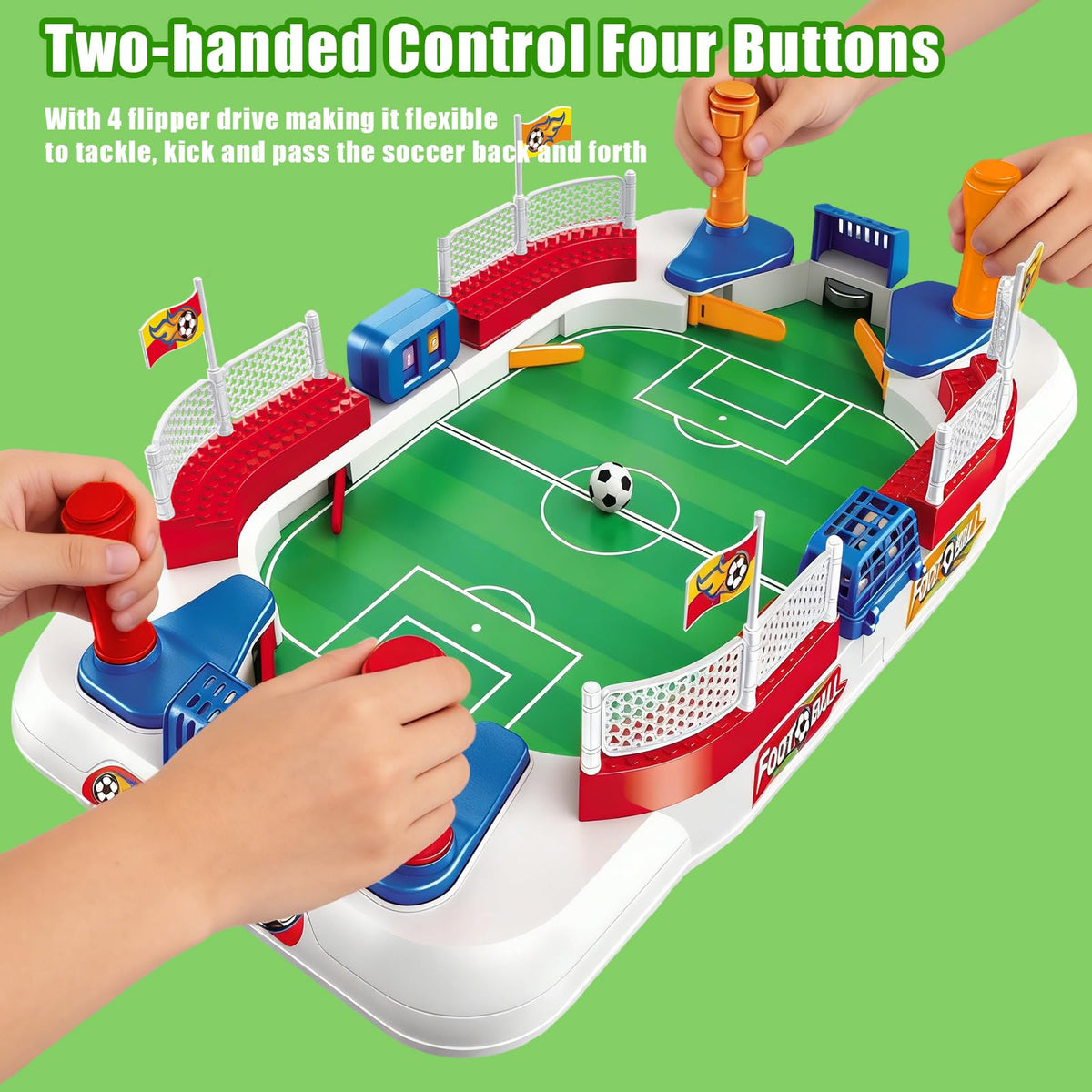 Daboot Mini Soccer Table Game angled field promotes smooth movement.
