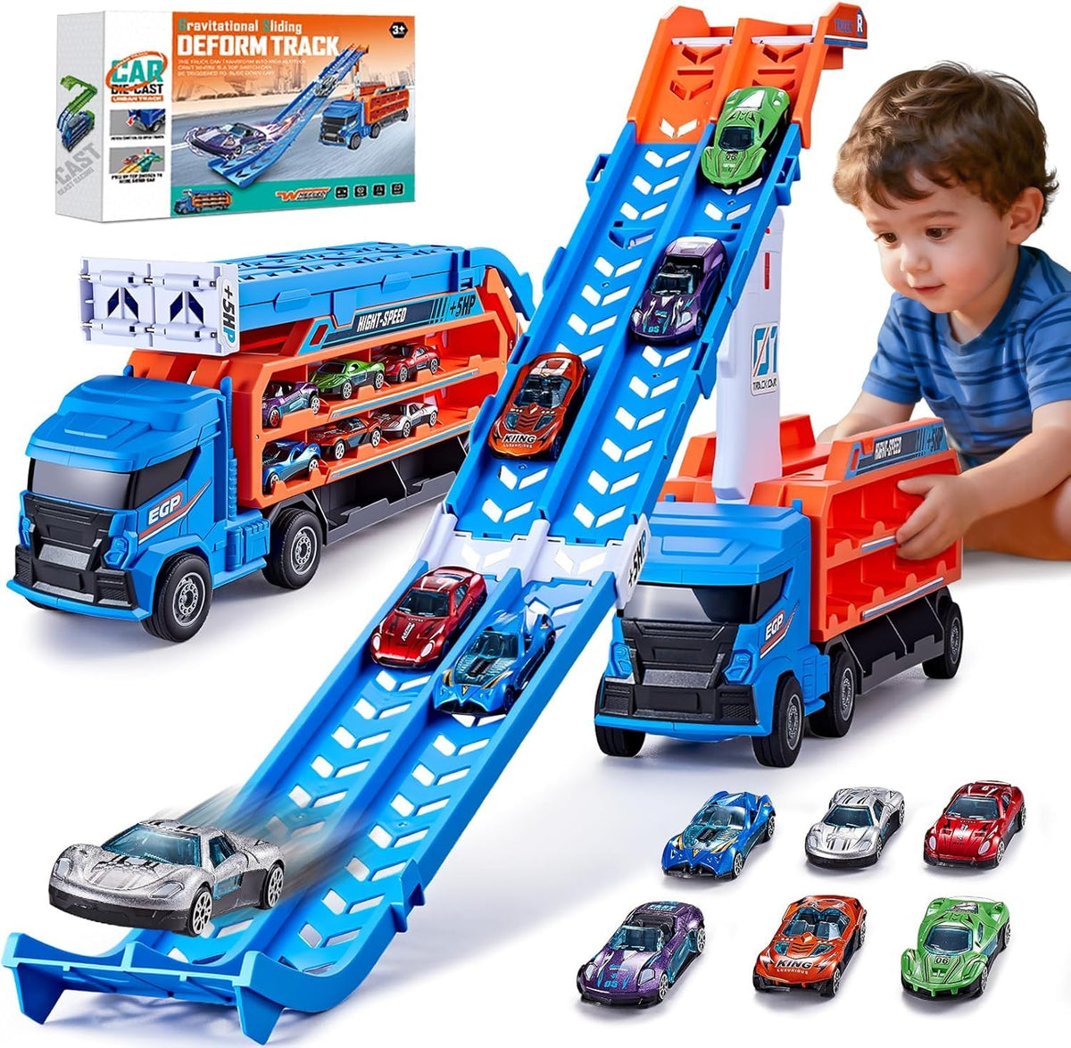 DADAPALS race track truck set, vibrant colors for imaginative play and ramp action.