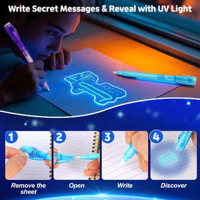 Daemson invisible ink pen in pink reveals hidden messages with UV light.