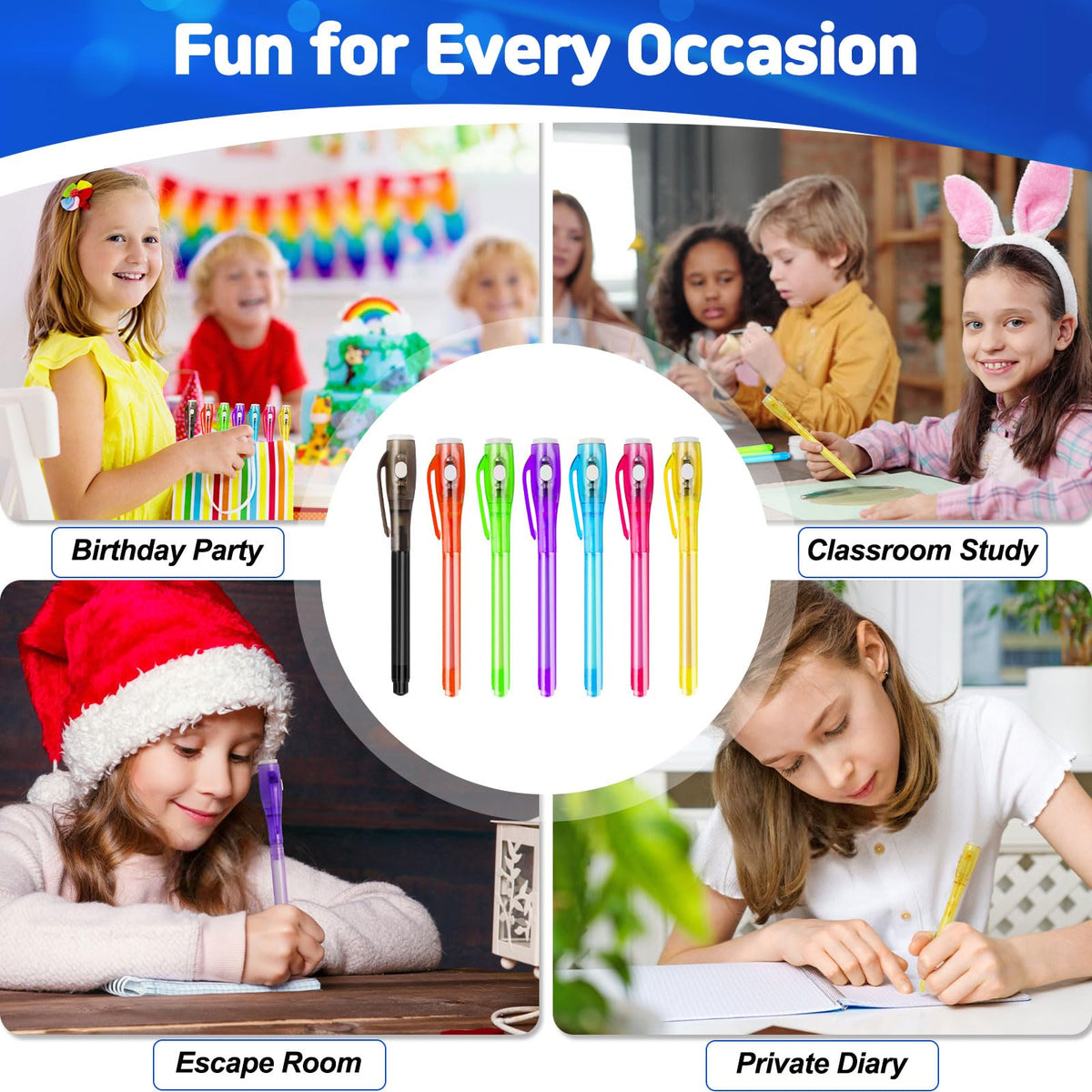 Daemson purple invisible ink pen makes hidden notes visible with UV light.