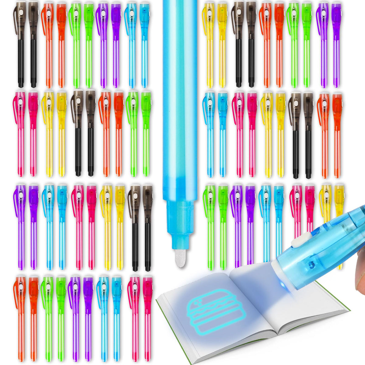 Daemson invisible ink pen in yellow glows under UV light for secret notes.