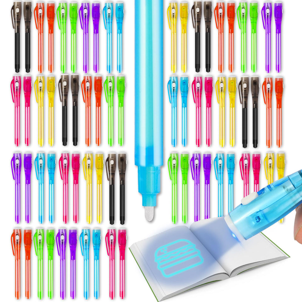 Daemson invisible ink pen in yellow glows under UV light for secret notes.