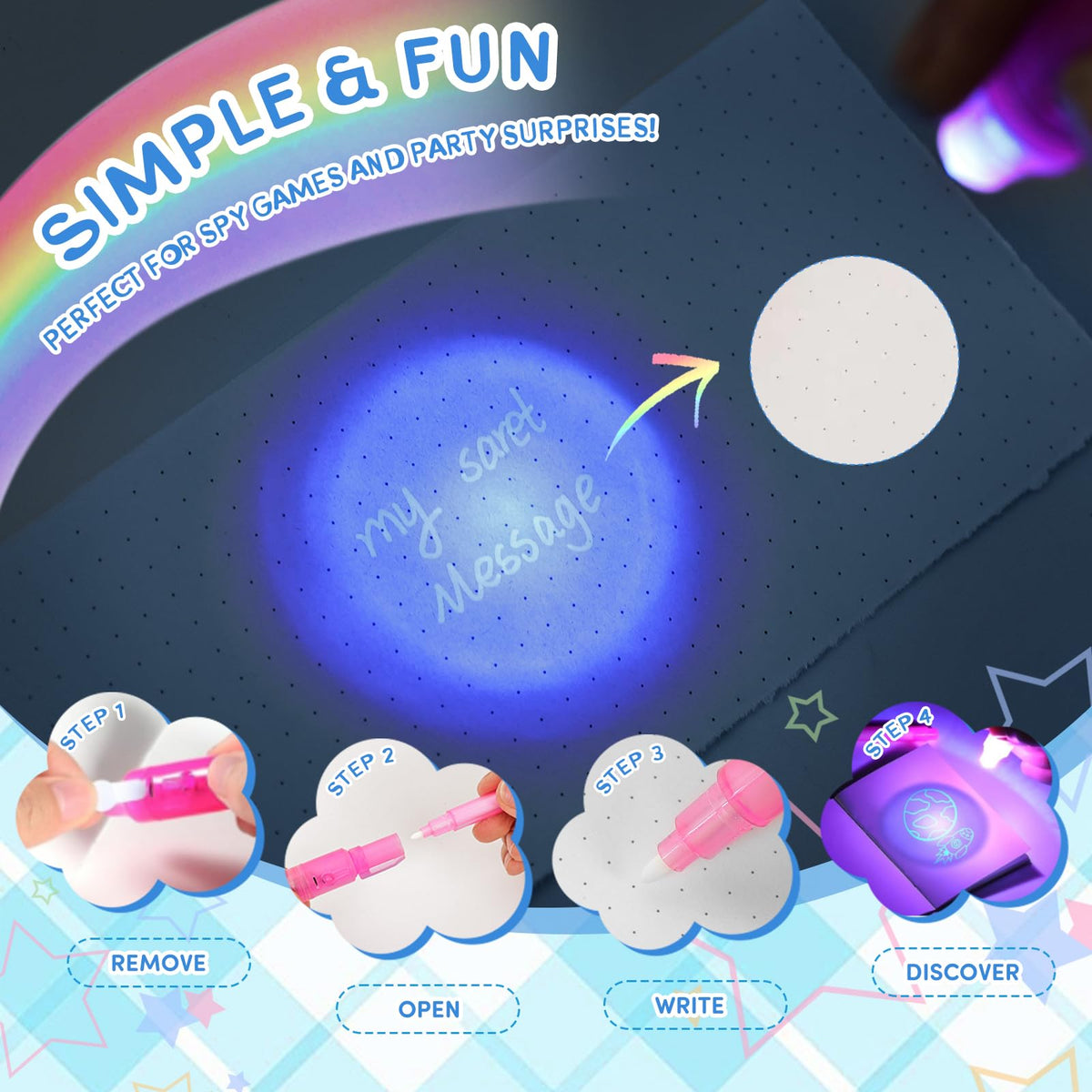 Daemson UV light spy pens reveal blue ink during games and treasure hunts.