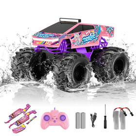 Dafotil 1:18 pink amphibious RC truck side view for outdoor races