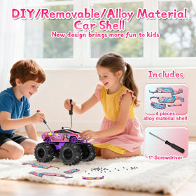 Dafotil Amphibious RC Car pink monster truck with DIY shell for customization.