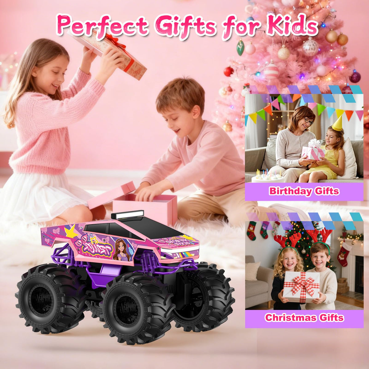 Dafotil Amphibious RC Car pink monster truck gift pack ideal for kids.