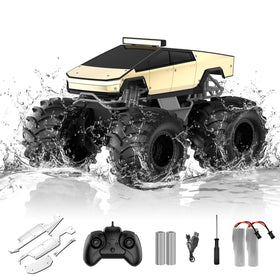 Dafotil 1:18 amphibious RC truck on land and water for all-terrain play.