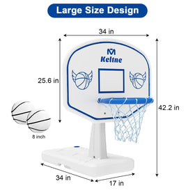 Dahivs pool basketball hoop features durable plastic built to resist sun and rain for long use.