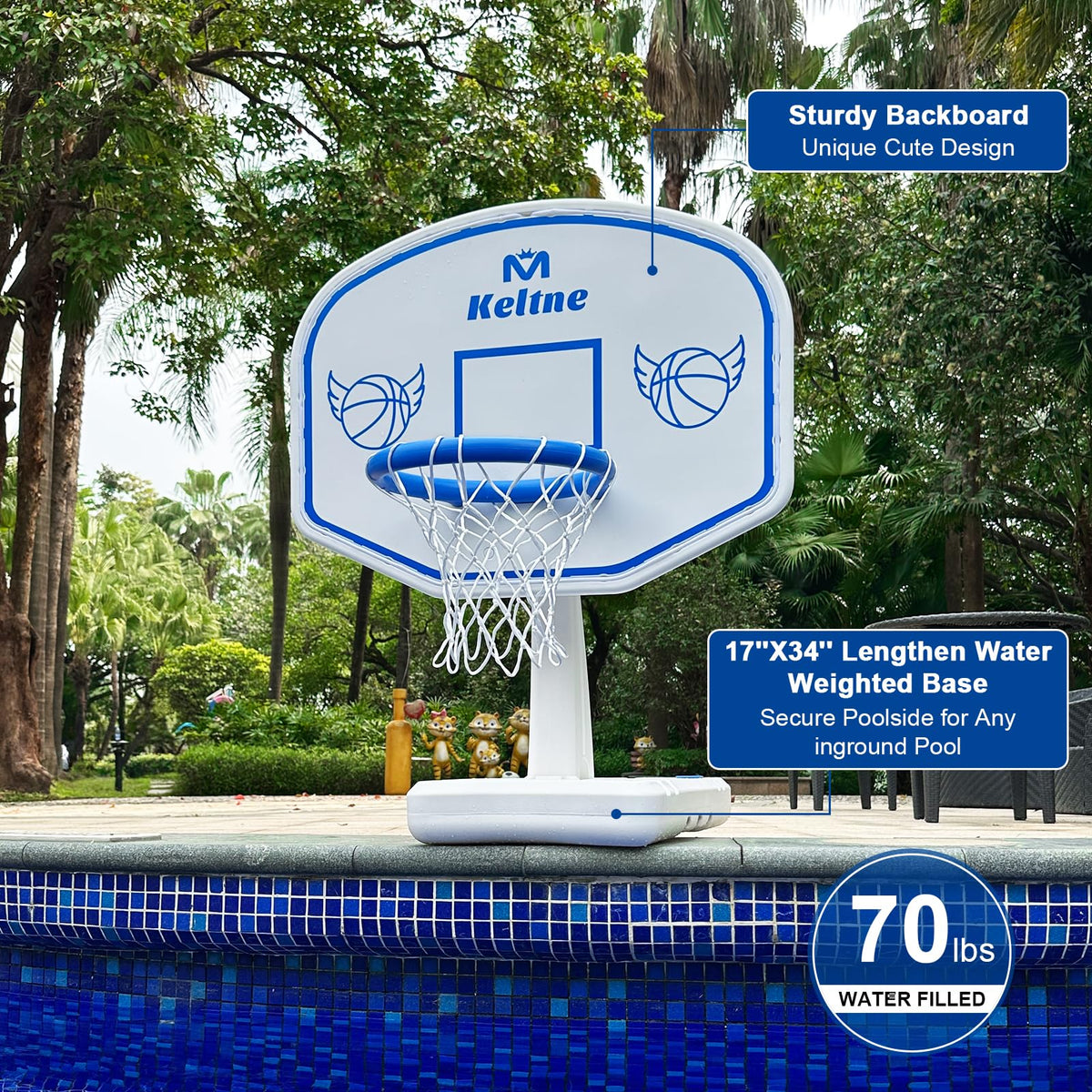Dahivs pool basketball hoop includes two balls and a pump for quick start.