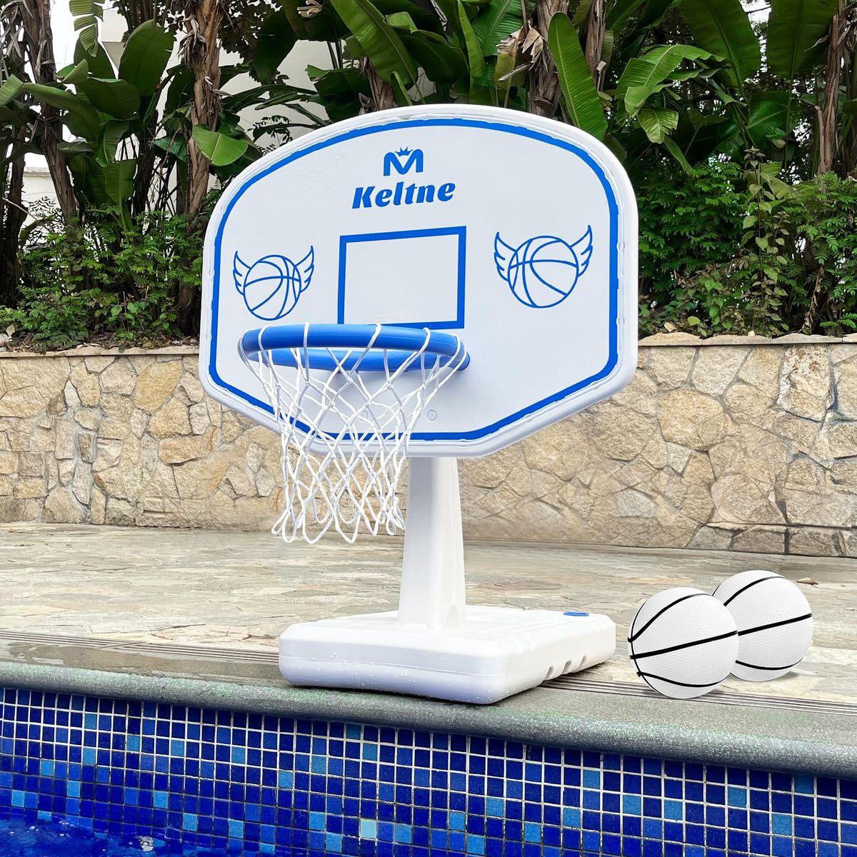Dahivs pool basketball hoop setup shows ready-to-play system for backyard fun.