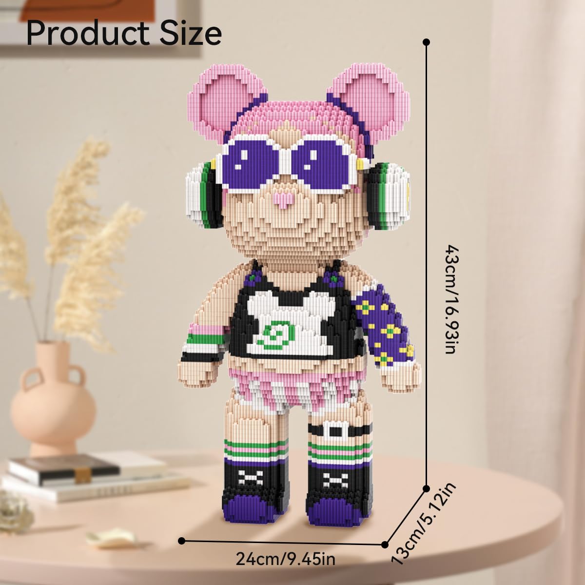 DAHONPA Rock Girl Bear with pink hair as a vibrant shelf display piece