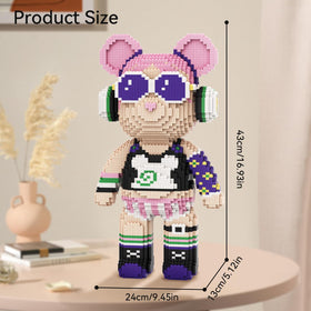 DAHONPA Rock Girl Bear with pink hair as a vibrant shelf display piece