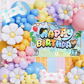 Daidle blue dog arch showcases cohesive party decor and quick setup.
