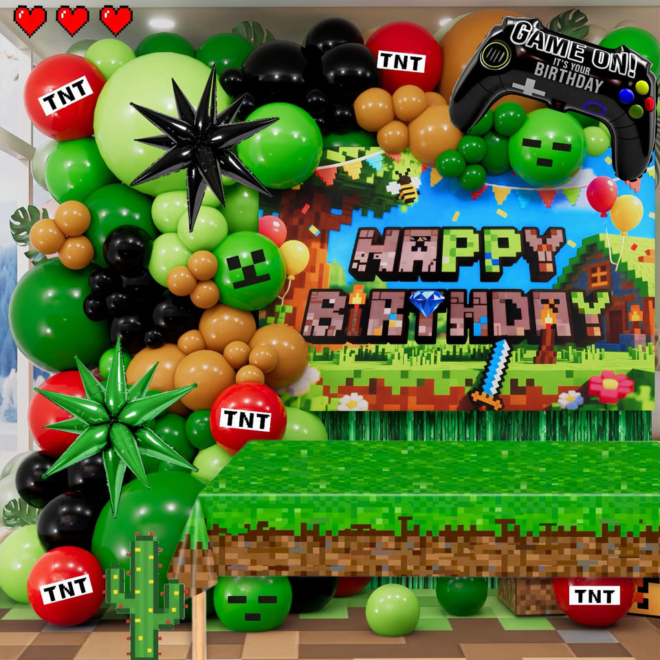 Daidle Pixel Gamer balloon arch creates an immersive party focal point and photo backdrop.