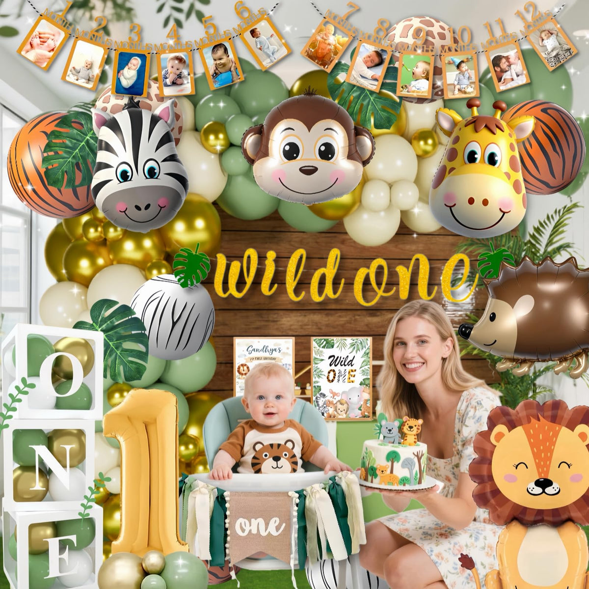 Daidle Wild One milestone poster and cake topper anchor the theme