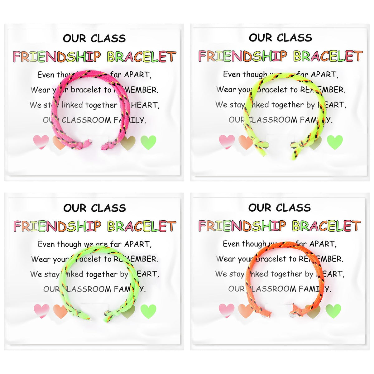 Daifunli neon rope bracelet collection in four colors for classroom gifts.