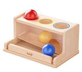 Dailyfunn object permanence box front view with visible ball motion for engaged play.