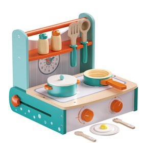 Dailyfunn wooden foldable toy stove—compact closed design for easy storage.