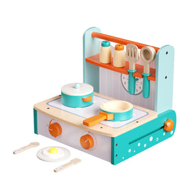Dailyfunn wooden foldable toy stove with lid—enhanced realism for pretend play.