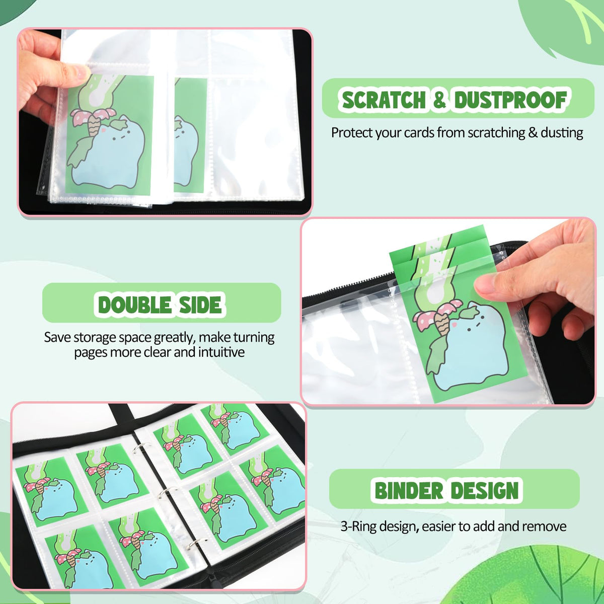 Daisiki 3-ring design allows easy addition and removal of sheets.