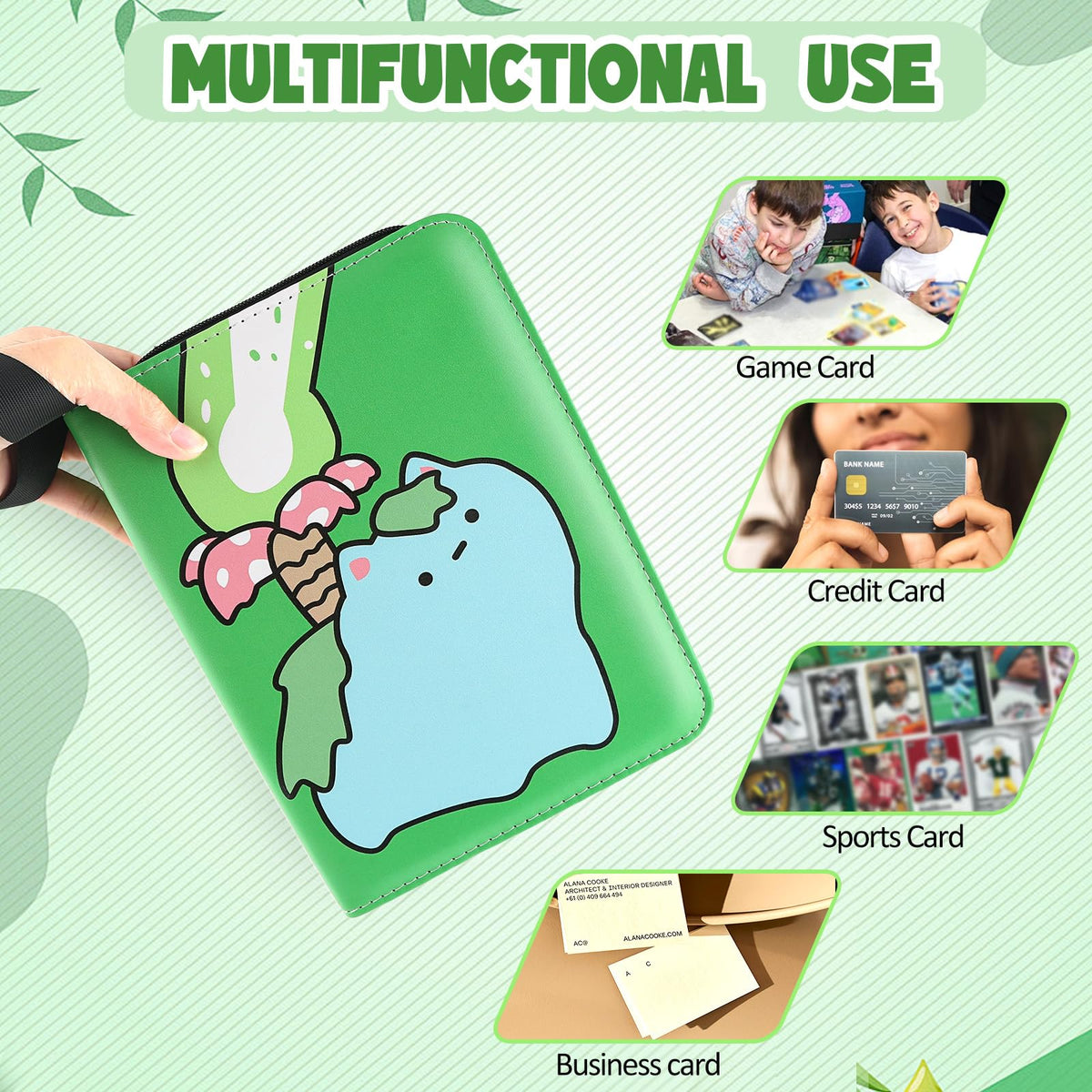 Daisiki binder compatible with universal standard size trading cards.