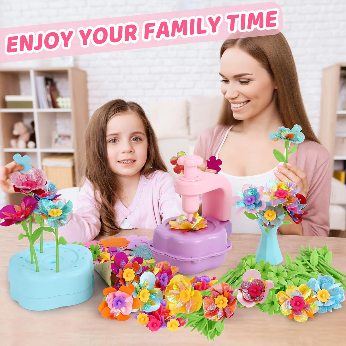 DAISRED flower centers anchor petals and teach pattern creation during pretend floristry