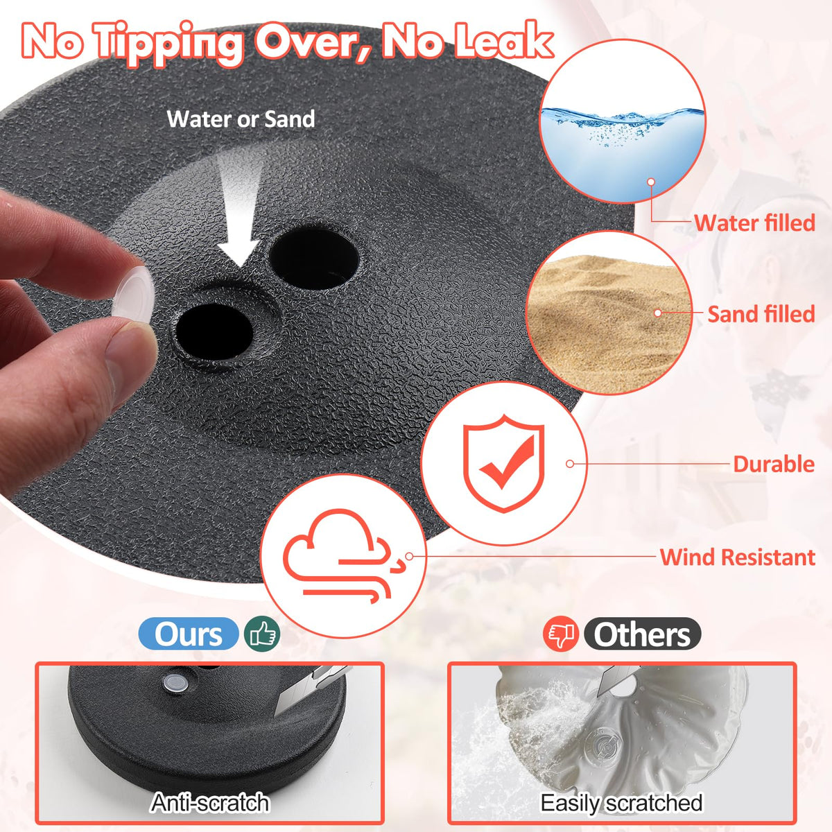 DAKEPOLE base filled with water provides windproof stability.