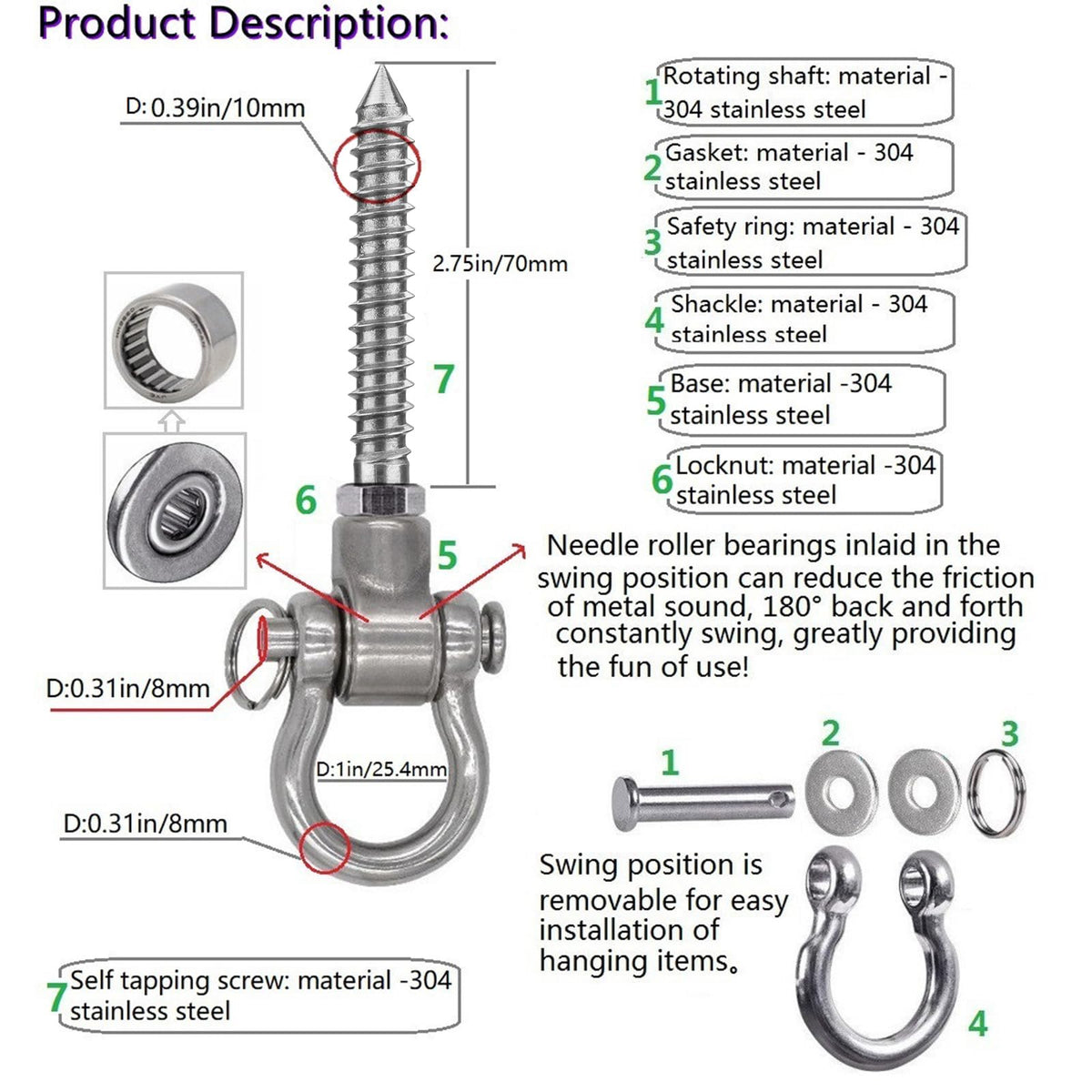 Dakzhou 180-degree swing hardware enabling smooth, stable rotation.