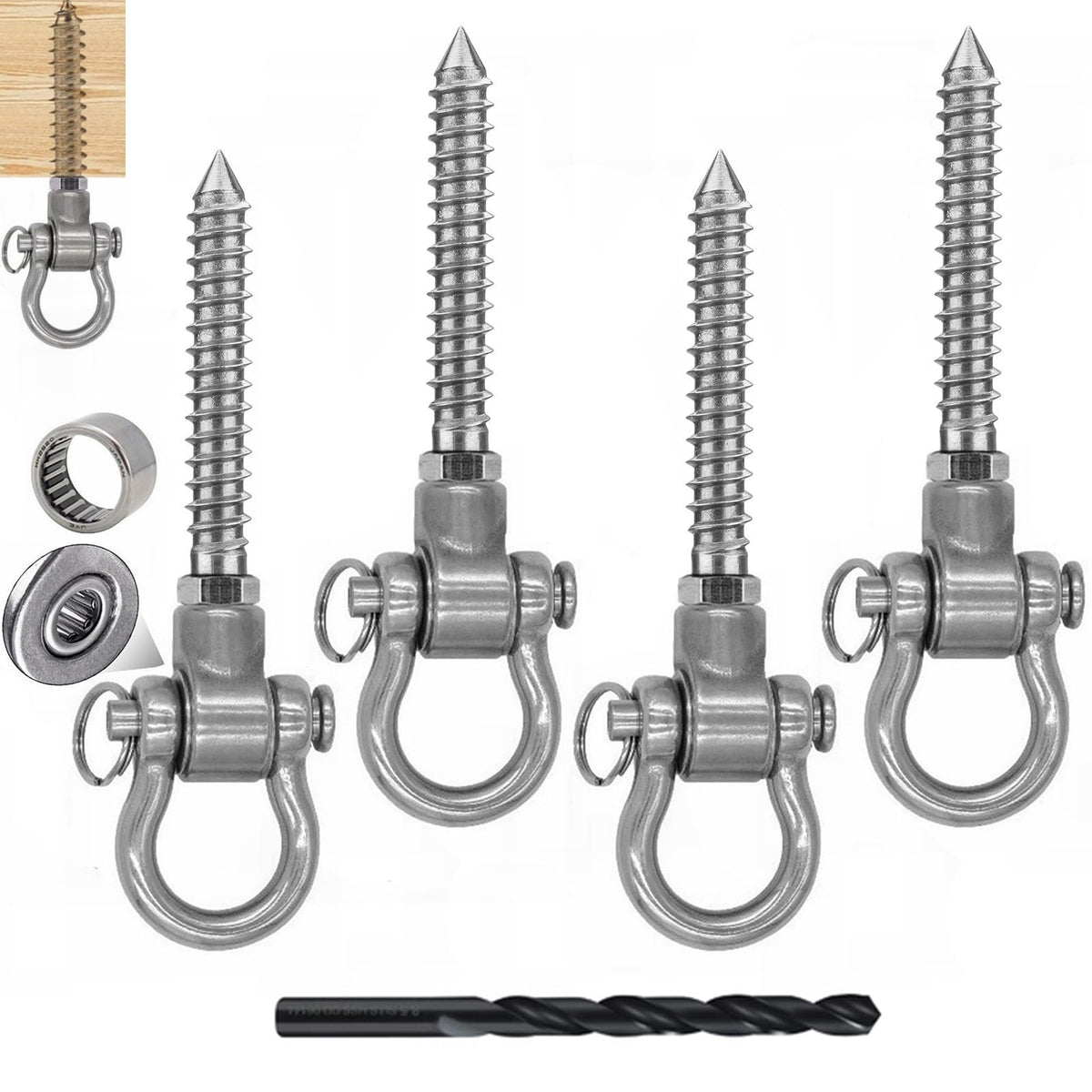 Dakzhou 4 heavy-duty swing hangers in stainless steel for durable backyard suspensions.