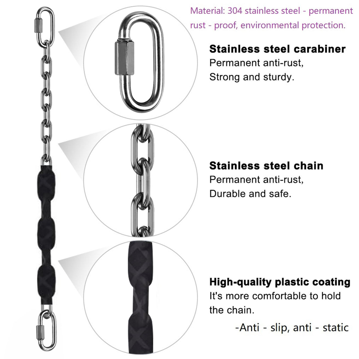Dakzhou 4 stainless steel chains black 84-inch easy installation for home play spaces