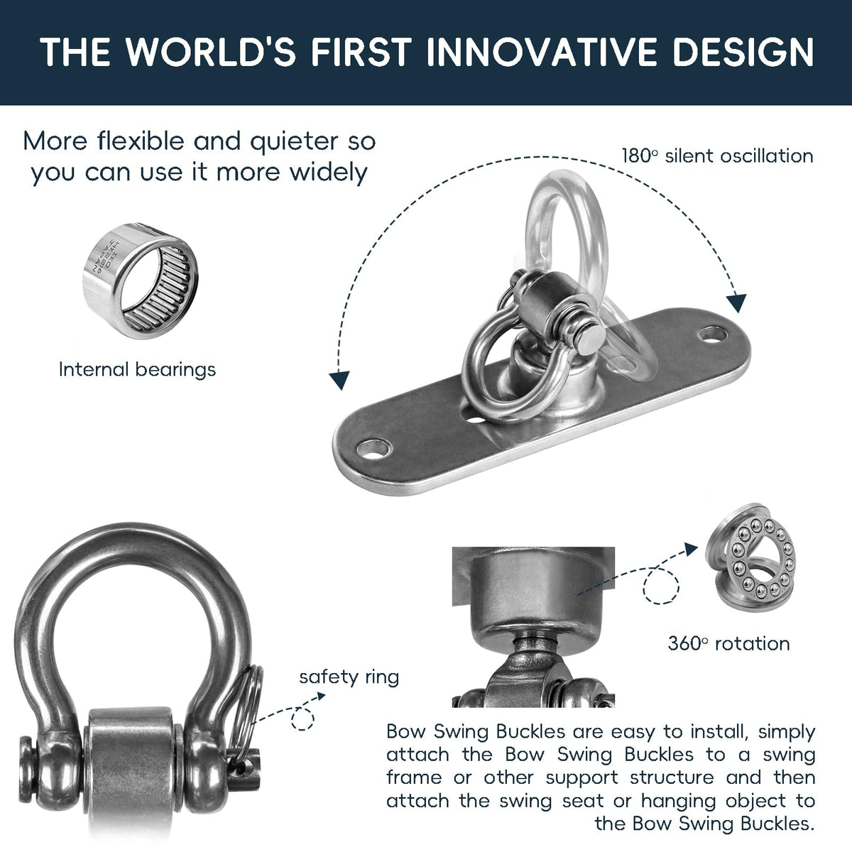 Dakzhou stainless steel swing hanger showing rust-resistant finish for outdoors.