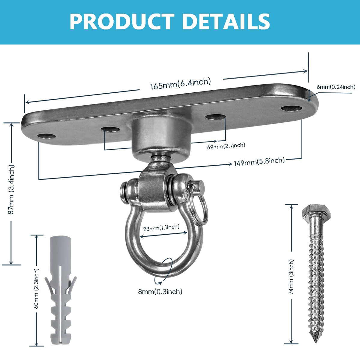 Dakzhou 304 stainless steel construction resists rust for both indoor and outdoor use.