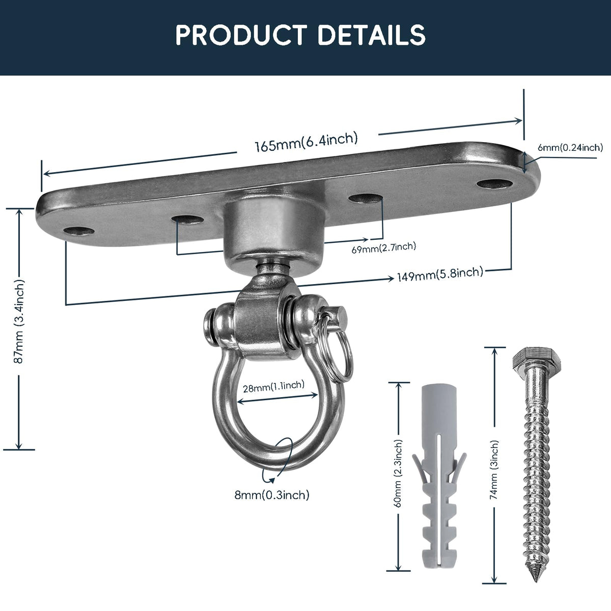 Dakzhou swing hanger base with mounting holes for easy installation.