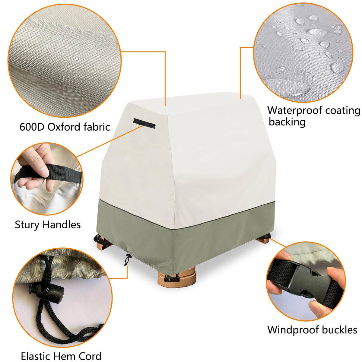 Dalema beige cover shows elastic hem cord for a tight customizable fit.