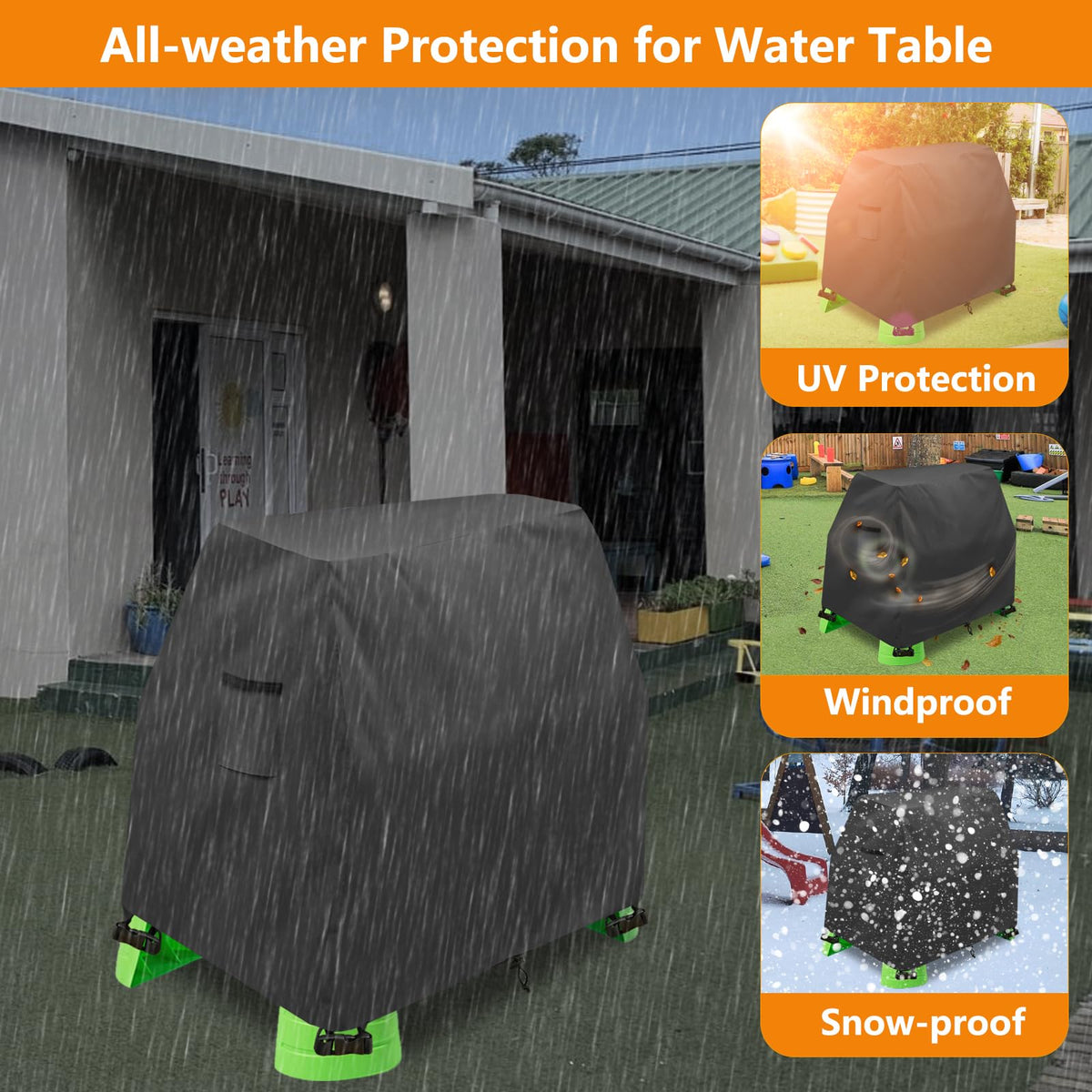 Dalema Water Table Cover includes sturdy side handles for easy installation and removal.