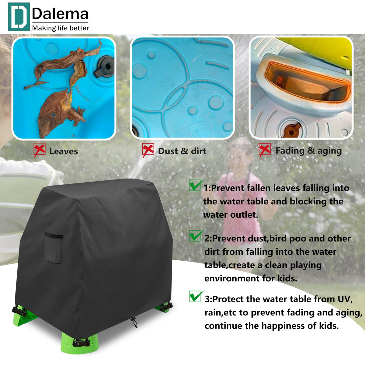 Dalema Water Table Cover comes with a zipper storage bag for compact keeping.