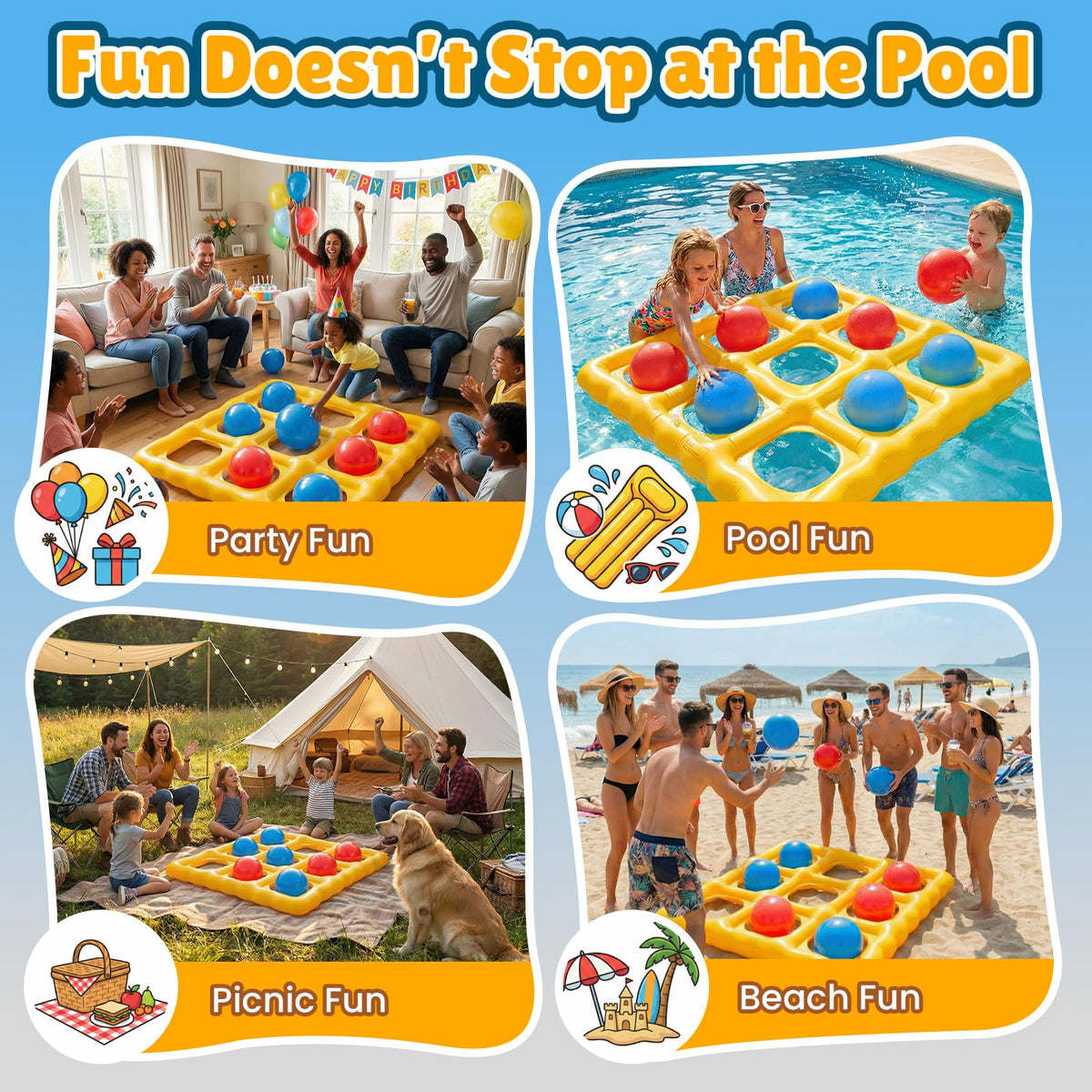 Dalipto tic-tac-toe grid on water suitable for all ages.