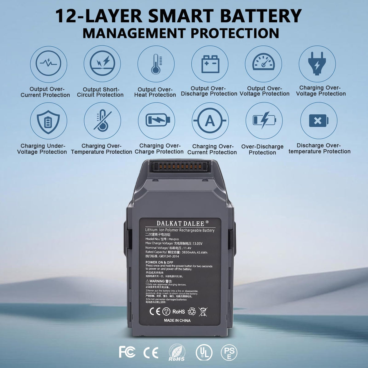 Dalkat Dalee Mavic Pro Battery packaging depicts ready-to-use replacement part.