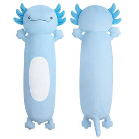 Dalmao 36-inch blue axolotl plush pillow full-body view, ultra-soft fabric for cuddling