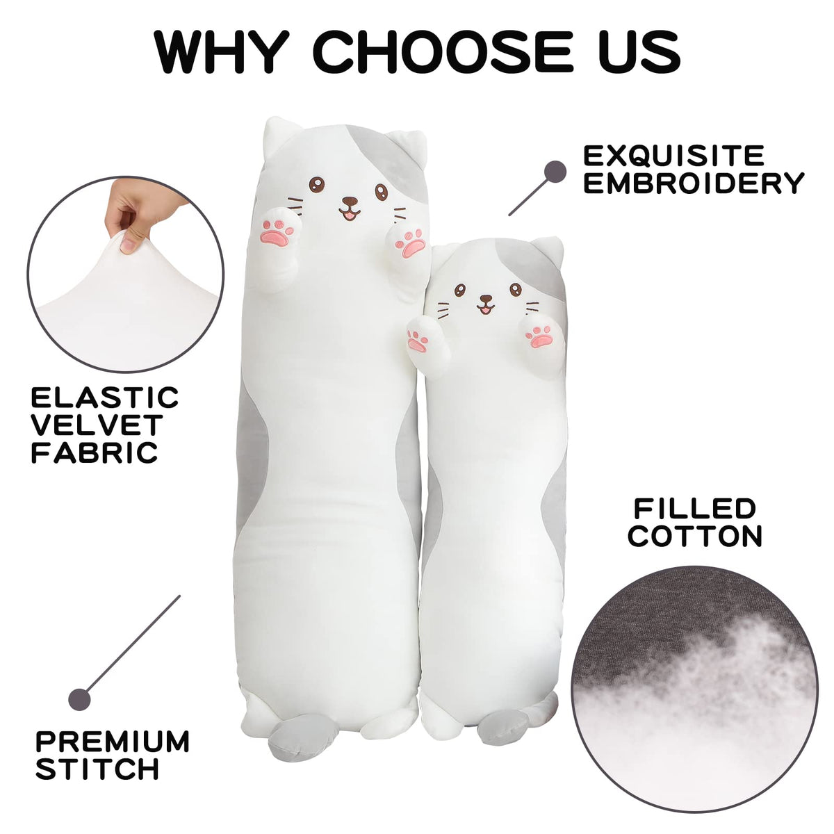 Dalmao 36-inch cat plush bedtime snuggle for cozy nights