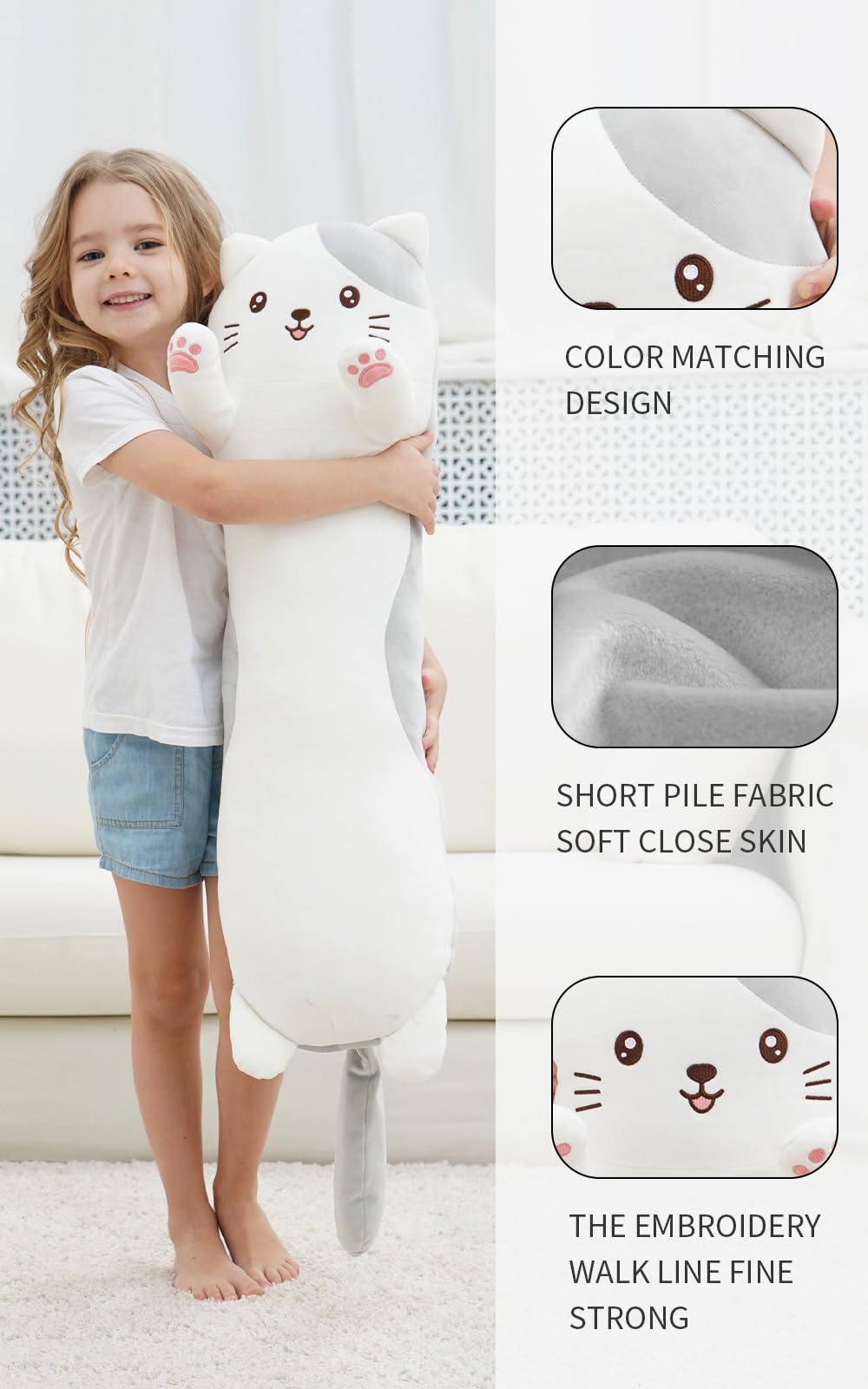 Dalmao 36-inch cat plush face detail with soft fur