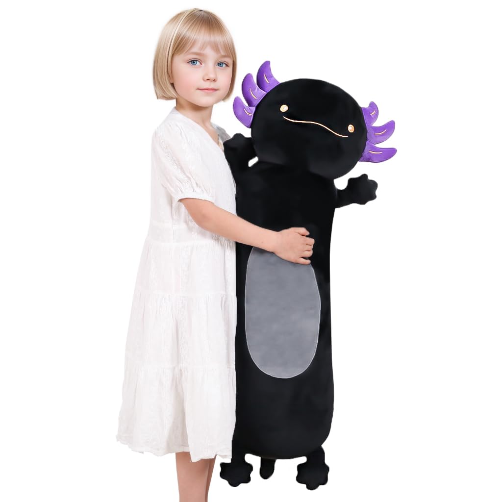 Dalmao 36-inch giant black axolotl plush body for cuddling and display.