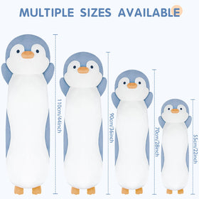 Dalmao penguin pillow side view highlighting jumbo plush softness for lounging
