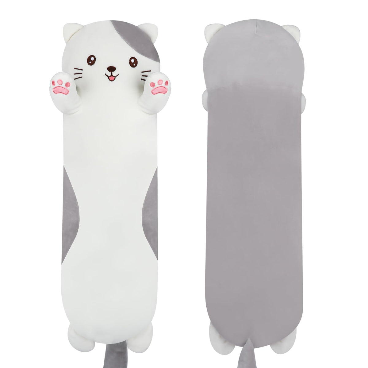 Dalmao 44-inch giant cat pillow side view for cozy cuddling and nap-time comfort.