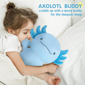 Dalmao blue axolotl pillow packaging shot, ideal gift idea